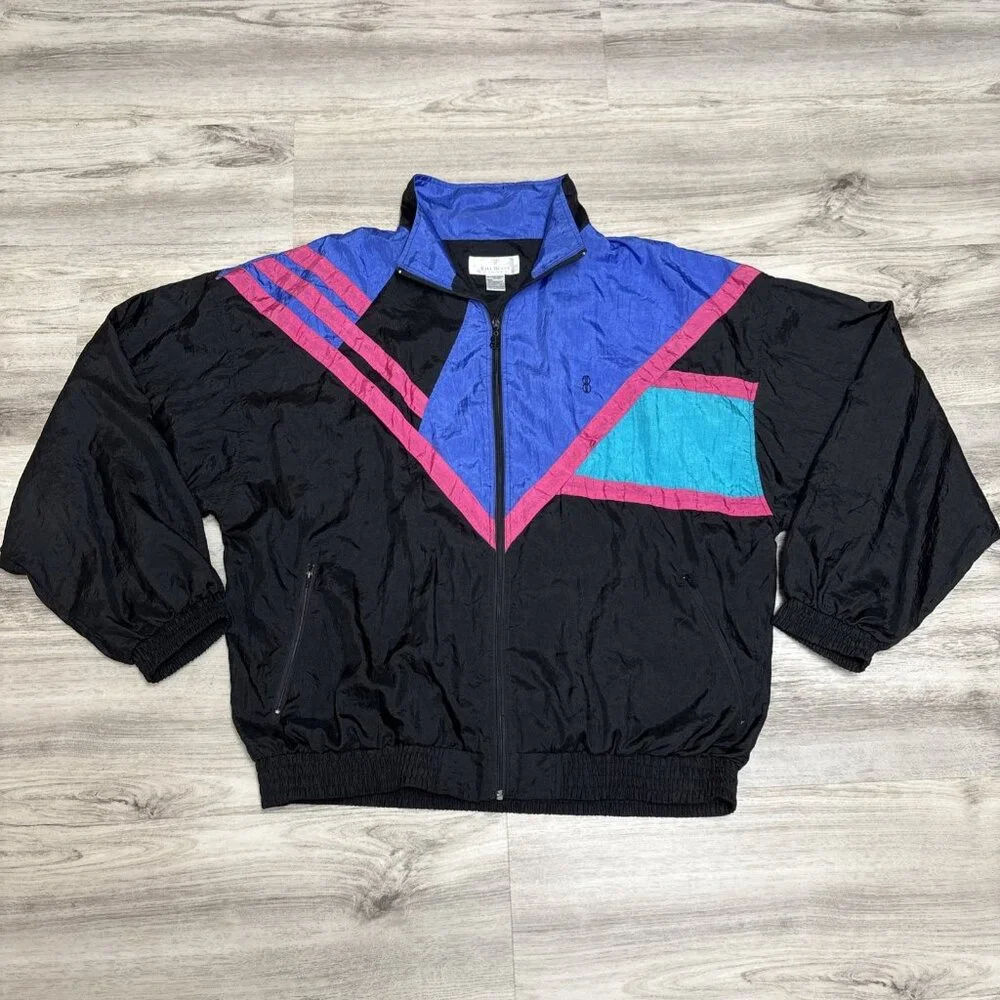 Vtg Bill Blass Windbreaker Jacket Mens L  Retro Colorblock Parachute Nylon 90s - Picture 4 of 8